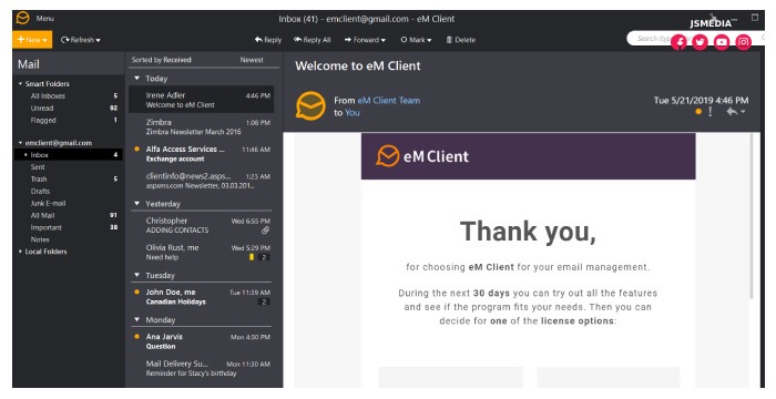 Fitur Aplikasi eM Client