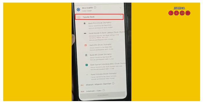 pilih opsi Transfer Bank