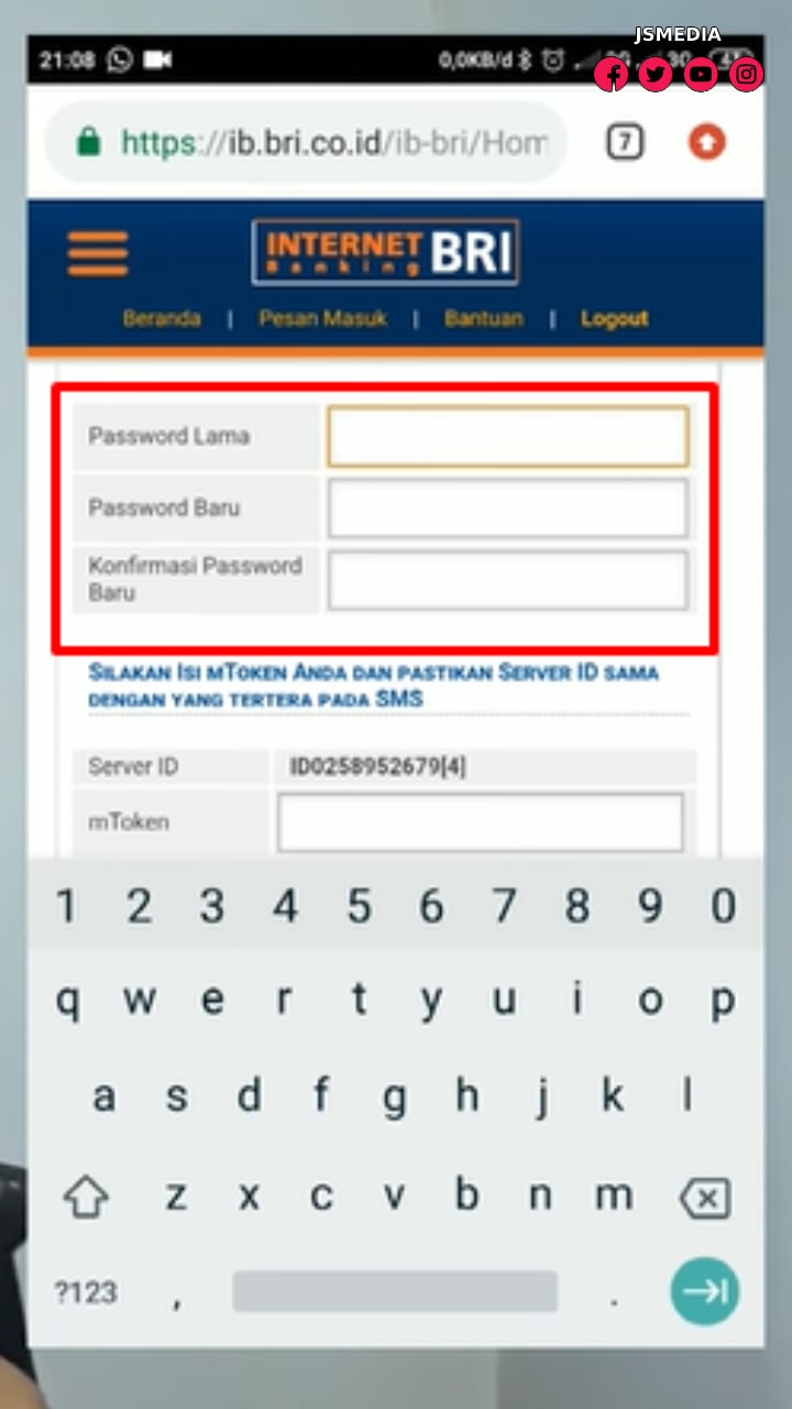 isikan password baru