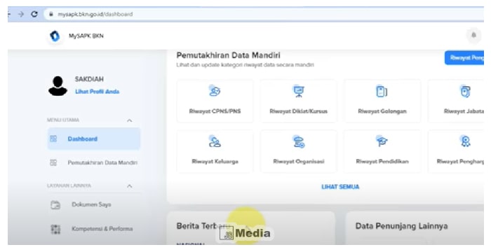 anda berhasil masuk ke dashboard My SAPK BKN