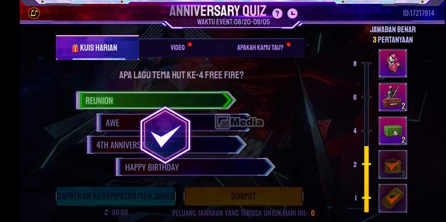 Jawaban Event Kuis Ulang Tahun Free Fire