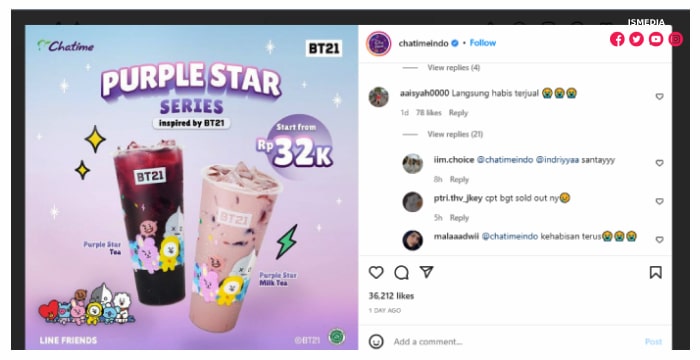 Menu Minuman Chatime BT21