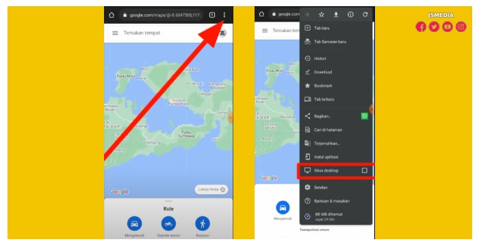 klik tiga > lalu centang menu situs desktop