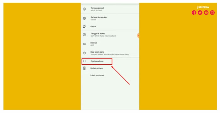 lalu klik Opsi Pengembang