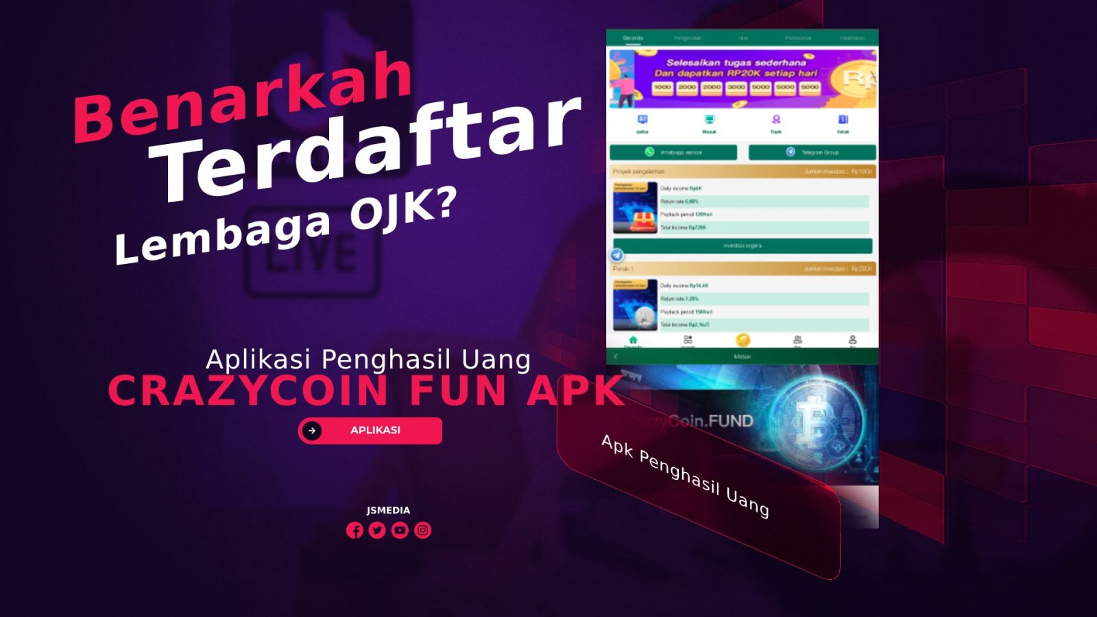 CrazyCoin Fun Apk Penghasil Uang, Benarkah Terdaftar OJK?