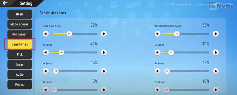 Setting Sensitivitas Dengan dan Tanpa Gyro