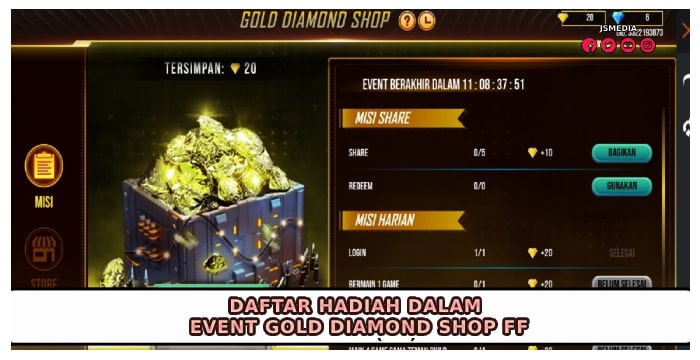 Daftar Hadiah dalam Event Gold Diamond Shop FF