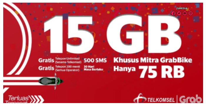 Paket Grab Telkomsel 75 Ribu 15 GB