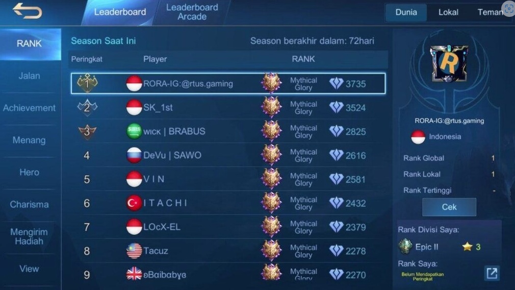 Cara Mengecek World Ranking Mobile Legends Terbaru