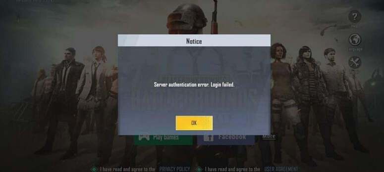 Kesalahan Otentikasi Server PUBG