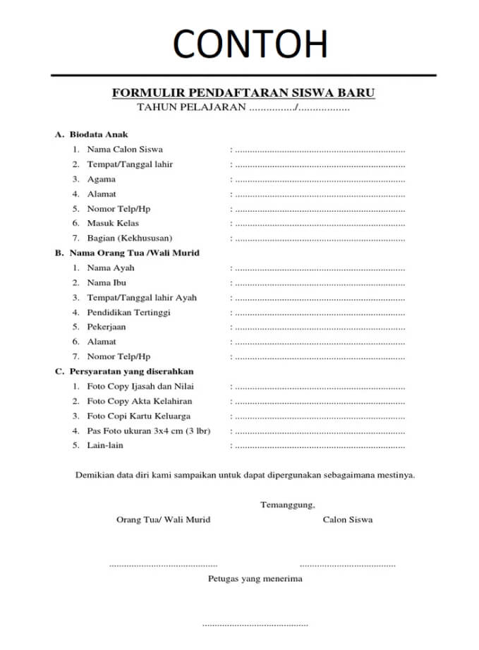 Contoh Formulir Pendaftaran 1
