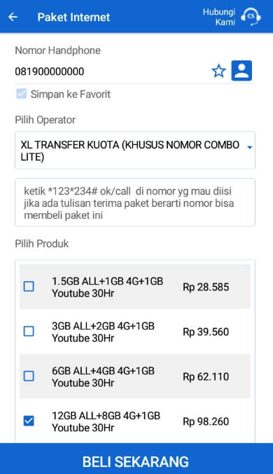 Transfer Kuota Lewat MyXL