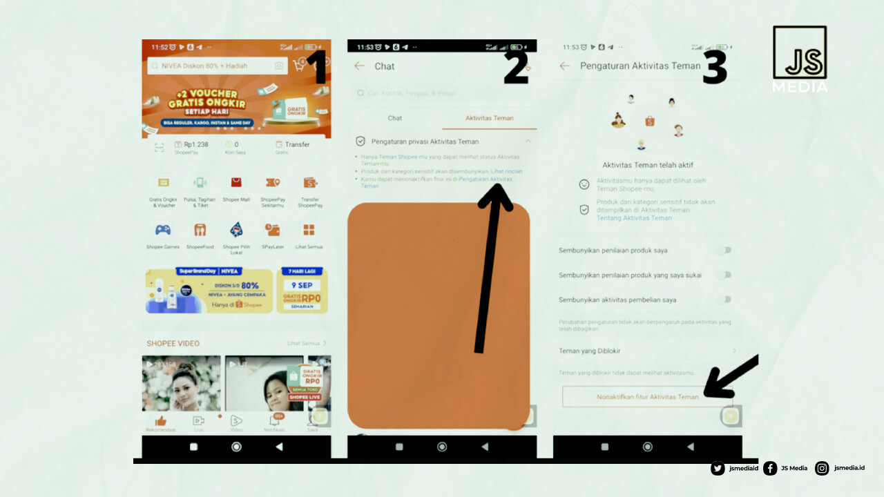 Cara Menonaktifkan Aktivitas Teman Shopee