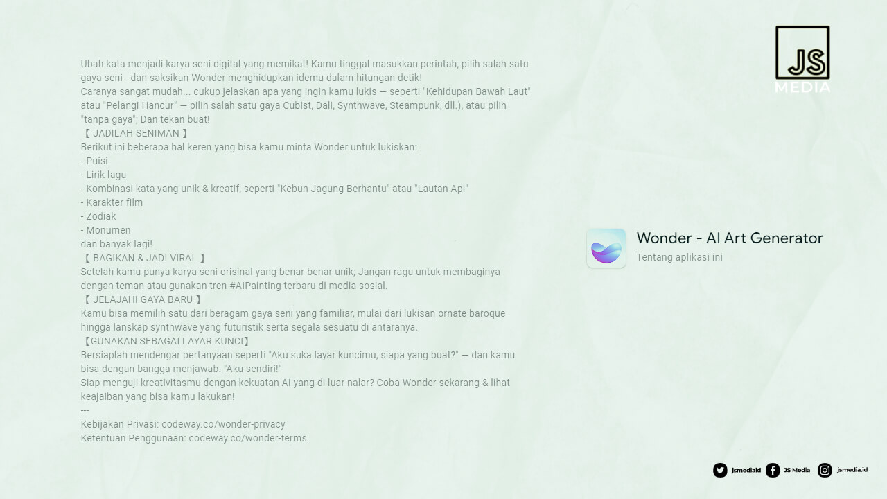 Fitur Aplikasi Wonder Ai Art Generator