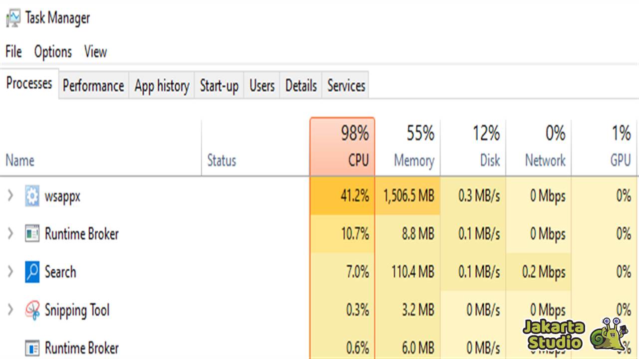 Solusi Proses wsappx CPU Tinggi