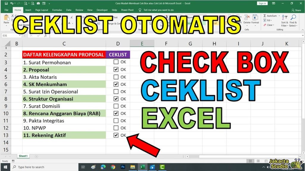 Cara Membuat Ceklis Excel