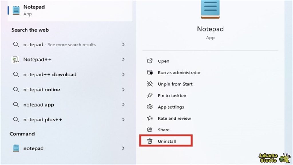 Uninstall Notepad Windows 11