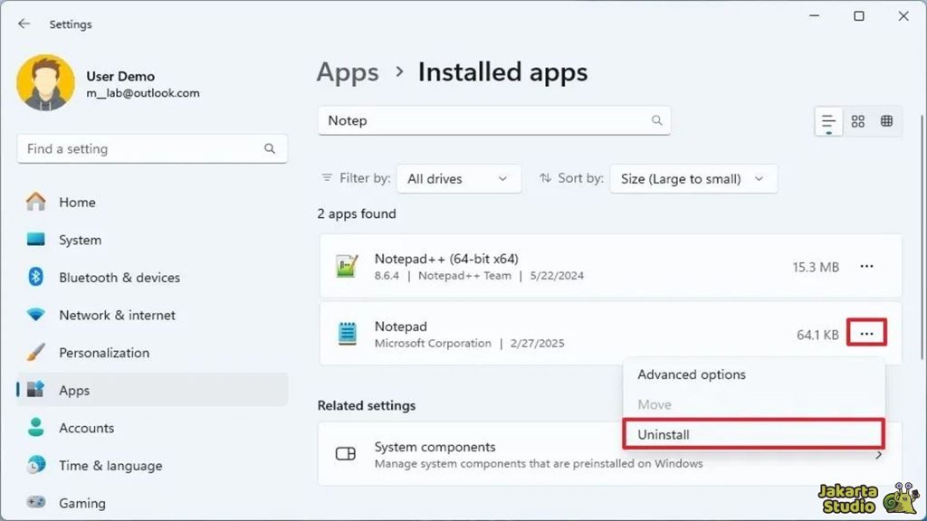 Uninstall Notepad Windows 11